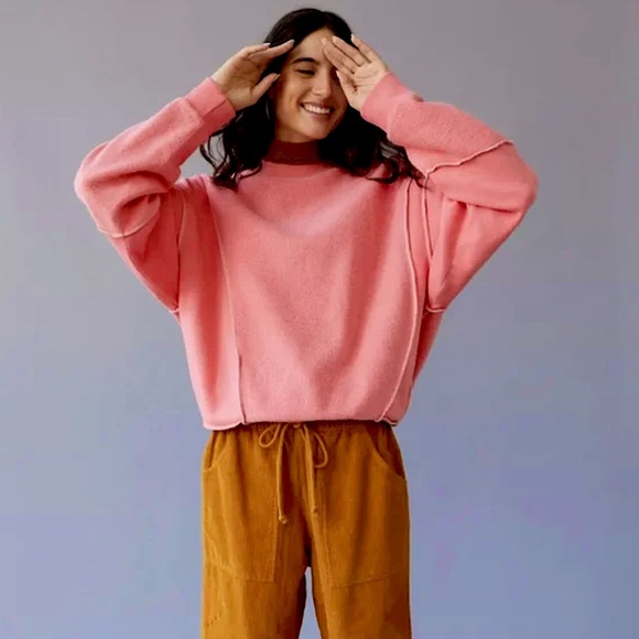 NWT UO Mixed Material Oversized Sweatshirt - Neon Watermelon Pink - Final Price - Picture 2 of 5